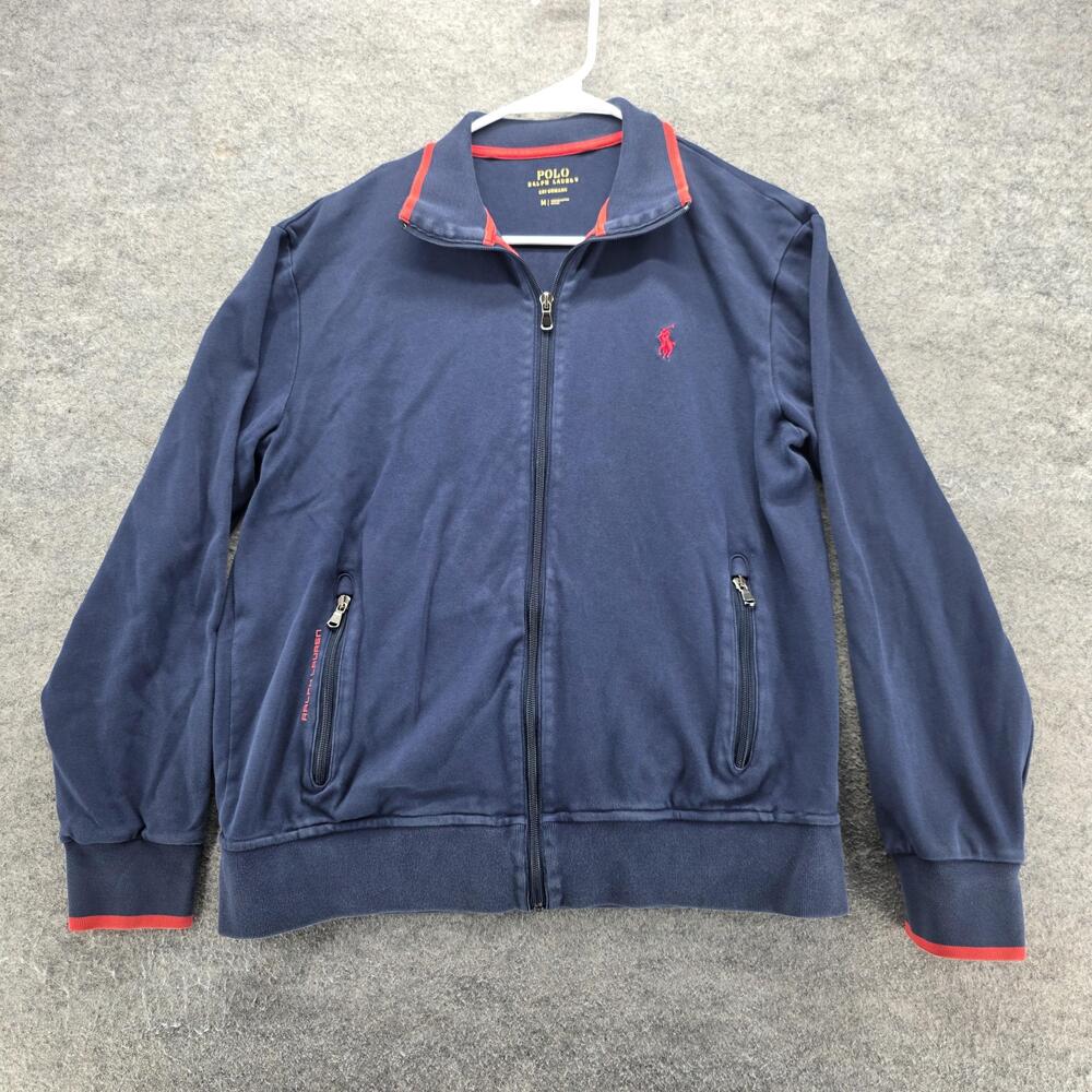 Polo Ralph Lauren Sweatshirt Mens M Blue Full Zip Pockets Tagless Embroidered